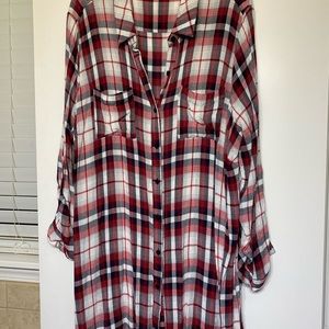 Long red plaid top.